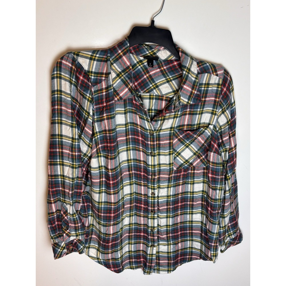 Torrid Lizzie Colorful Plaid Long Sleeve Button Up Shirt Size 2 (2X)